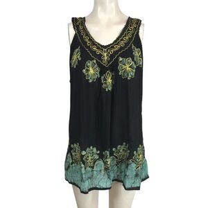 SAKKAS -WOMEN'SFREE SIZE - BLACK/MINT SLEEVELESS V NECK 100% COTTON TOP